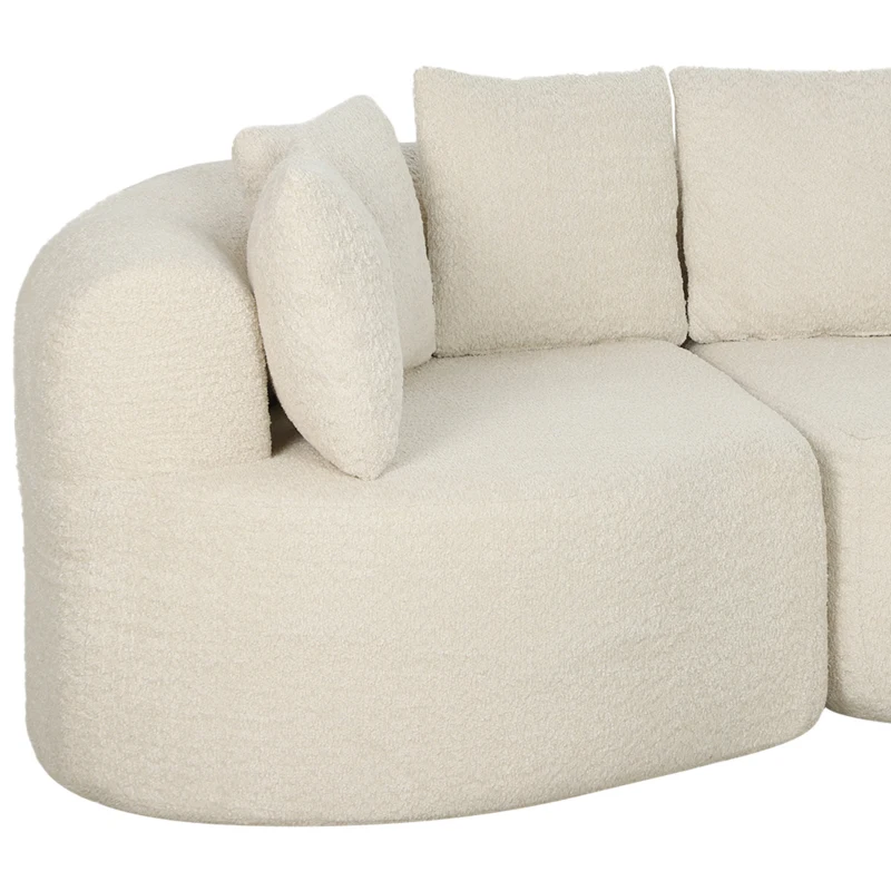 HOMCOM Sofá 3 Lugares Curvo em Chenille 188 cm, Sofá de Sala com Assento Profundo, 6 Almofadas, Enchimento Espesso, Creme