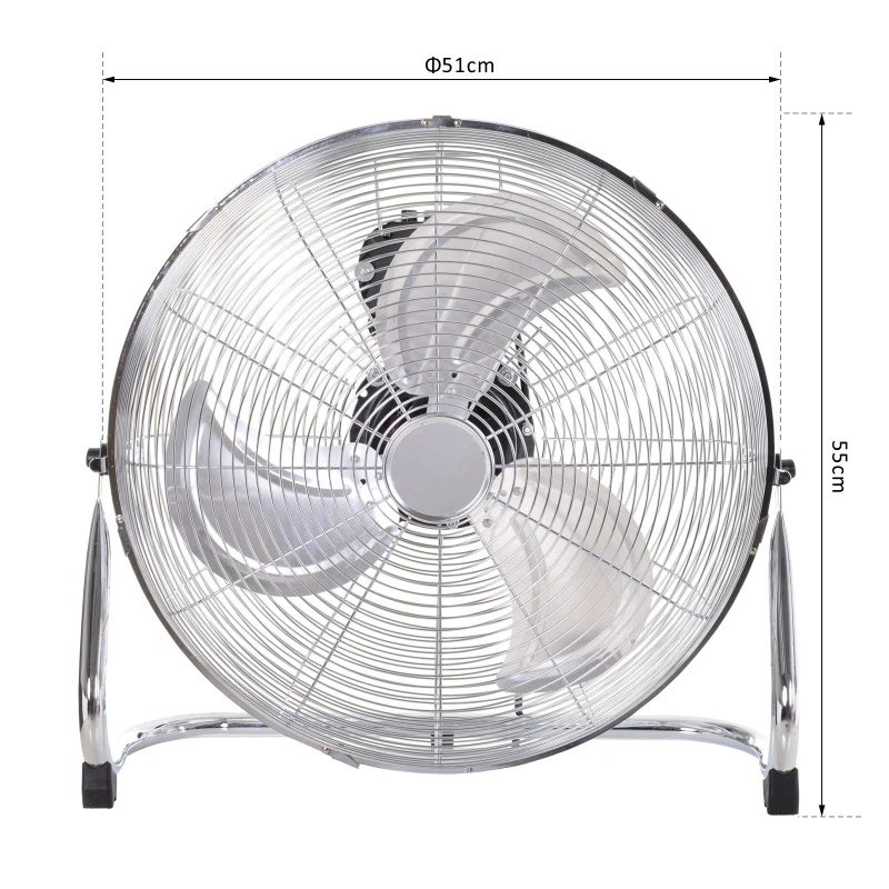 HOMCOM 18" Chrome Metal Floor Fan with Tilting, High Velocity, 3 Speed, Portable Gym Fan for Home Office, Silver