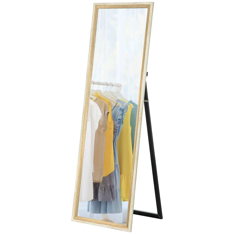 HOMCOM 162.6 cm Two-Tone Full Length Mirror - White/Oak-Tone