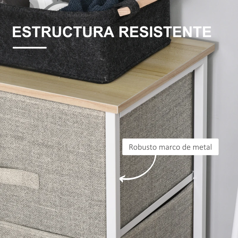 HOMCOM Cómoda con 3 Cajones de Tela Marco de Acero Cajonera para Salón Oficina Vestidor Gris