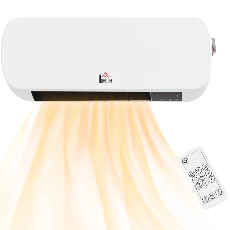 HOMCOM 2000W Wall Mounted Ceramic Space Heater, 10-49°C Temperature, White