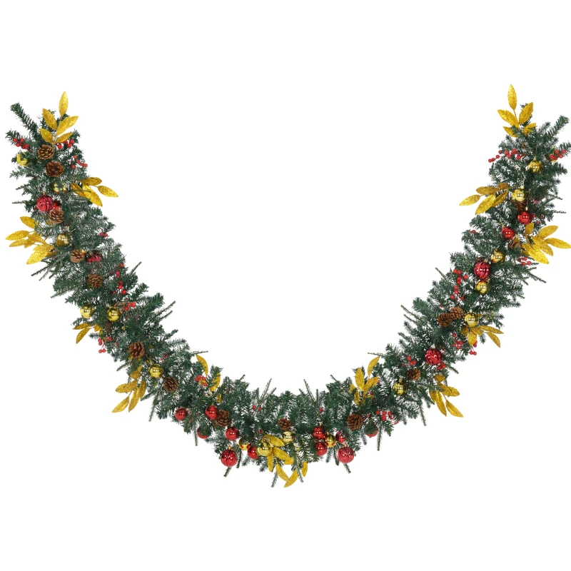 HOMCOM 2.7M Artificial Christmas Garland w/ Pine Cones Decorations Seasonal Style Beauty Home Fireplace Doors