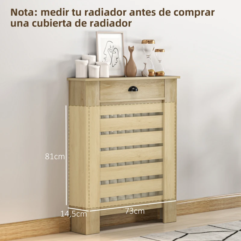 HOMCOM Cubre Radiadores de MDF con Cajón Cubierta para Radiador para Salón Dormitorio Pasillo 78x19x95,5 cm Roble