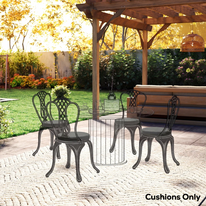 Outsunny Outdoor Bistro Chair Cushions Set of 4 with Removable Cover, 41 x 41 x 5 cm Round Seat Cushions with Ties, Dark Grey