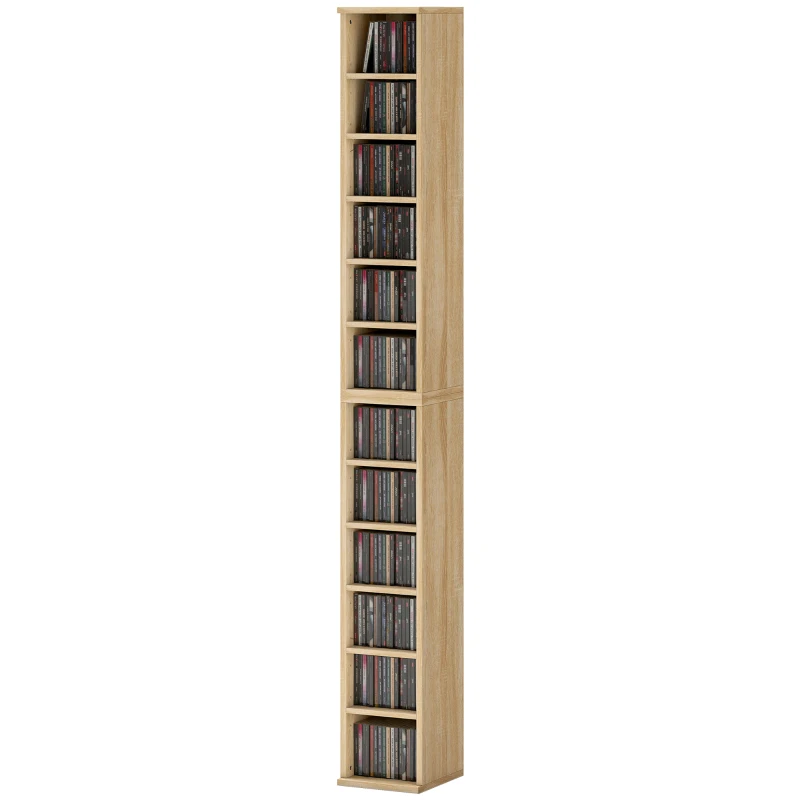 HOMCOM Set of 2 CD Media Display Shelf Unit Tower Rack with Adjustable Shelves, Natural