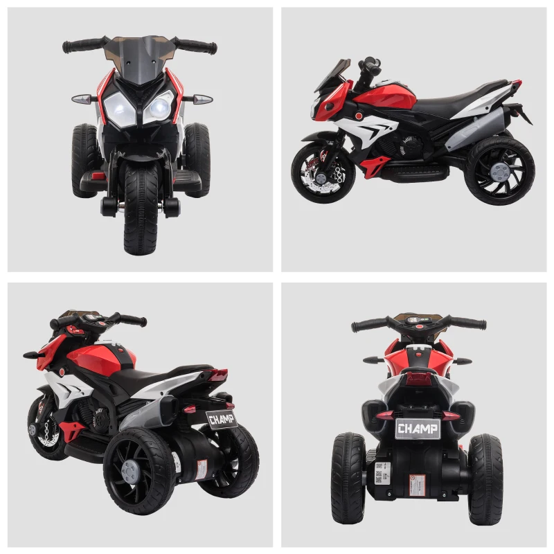 HOMCOM Moto Elettrica per Bambini 3-5 Anni, Batteria 6V con Pedale, Fari, Musica e Clacson, 3 km/h, Max 25kg, Rosso