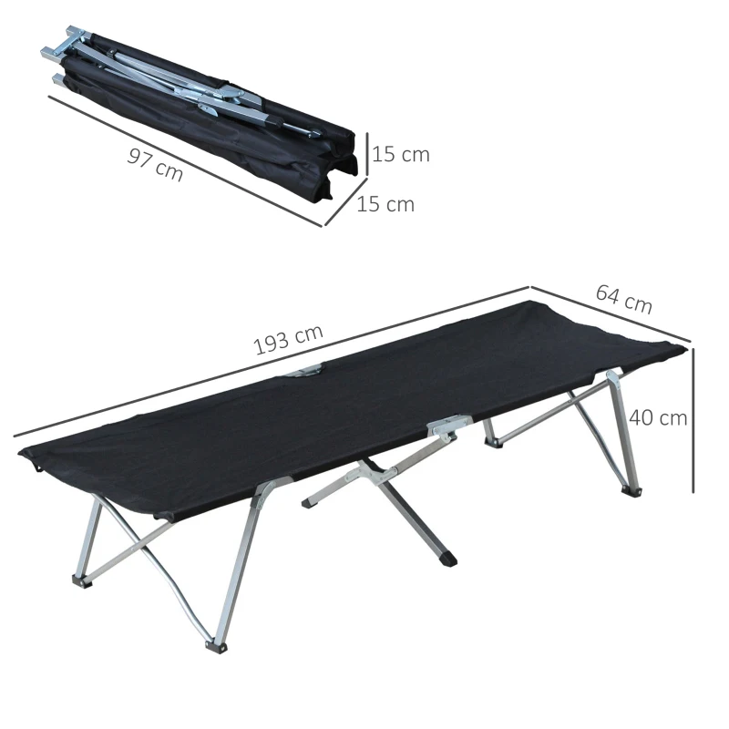 Outsunny Cama de Acampada Plegable de Tela Oxford 600D con Marco Metálico Carga 136 kg para Playa Senderismo 193x64x40 cm Negro