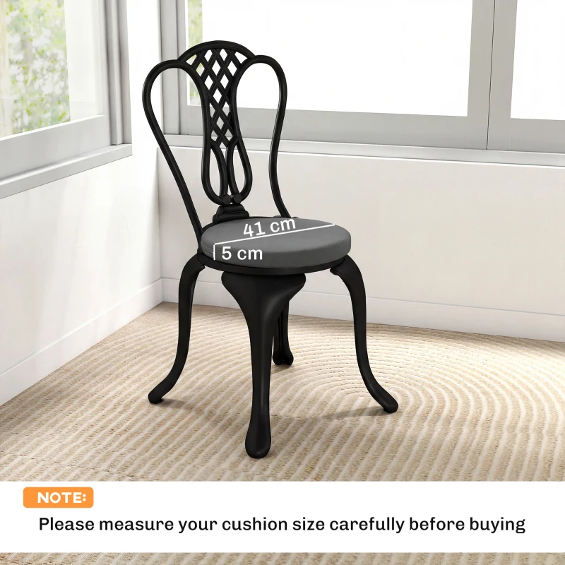 Outsunny Outdoor Bistro Chair Cushions Set of 4 with Removable Cover, 41 x 41 x 5 cm Round Seat Cushions with Ties, Dark Grey