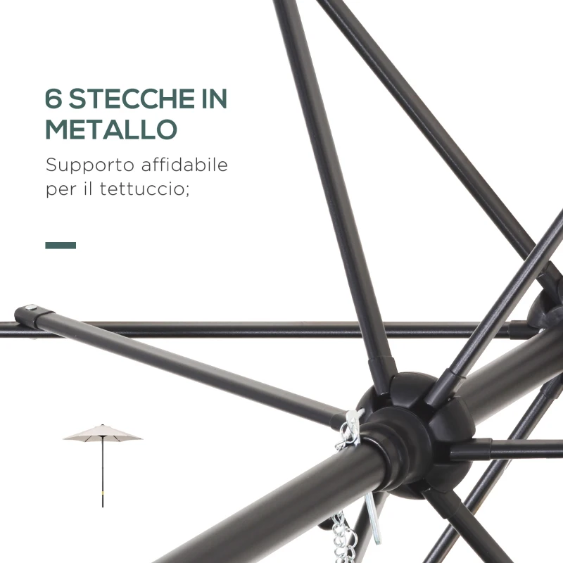 Outsunny Ombrellone da Giardino 2x2m Rotondo con Palo Centrale in Alluminio e Poliestere, Crema