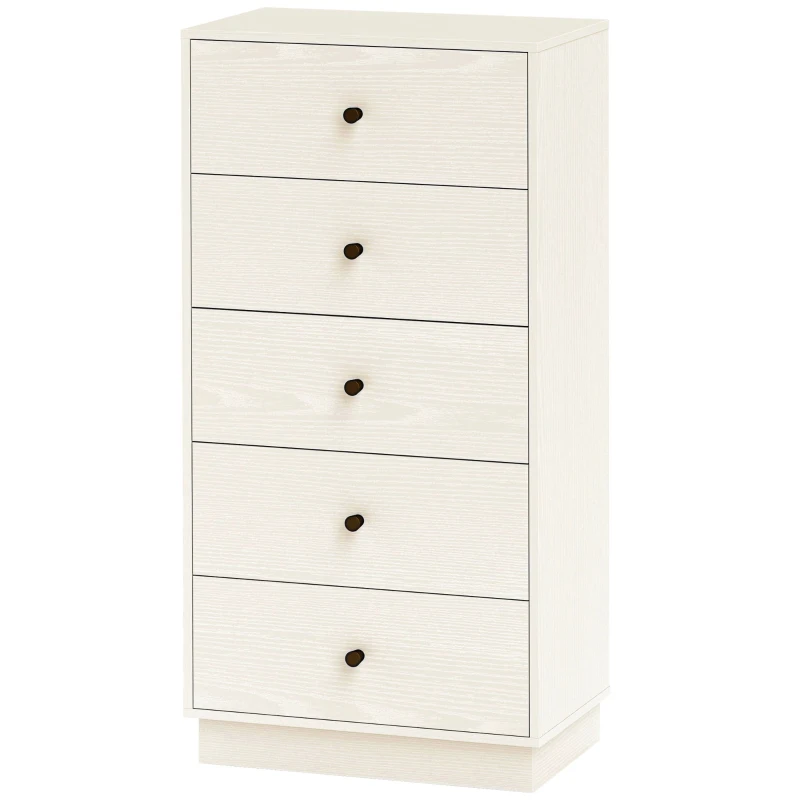 HOMCOM Commode 5 tiroirs, meuble de rangement haut et étroit, style moderne pour chambre à coucher, salon - 47x29x95cm, crème
