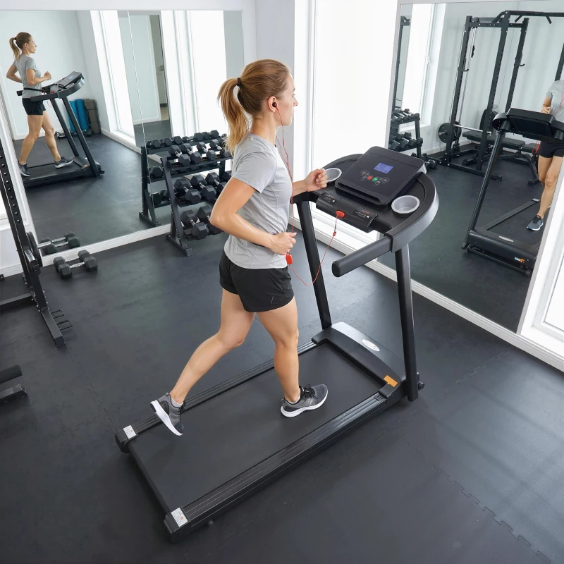 HOMCOM Cinta de Correr para Casa 1-12 KM/H 1,5HP con 12 Programas Ruedas Pantalla LED y Soporte para Móvil para Hogar Oficina