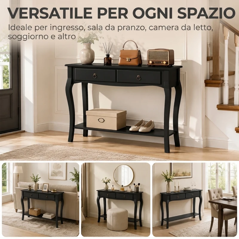 HOMCOM Tavolo Consolle Moderna con 2 Cassetti, 100 cm, Nero