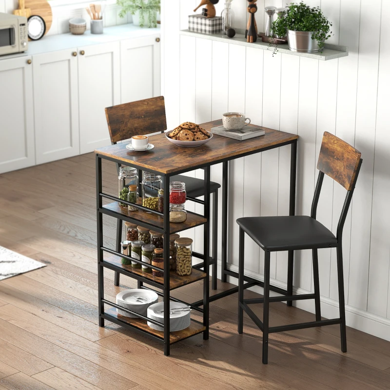 HOMCOM Three-Piece Compact Bar Table Set - Brown/Black