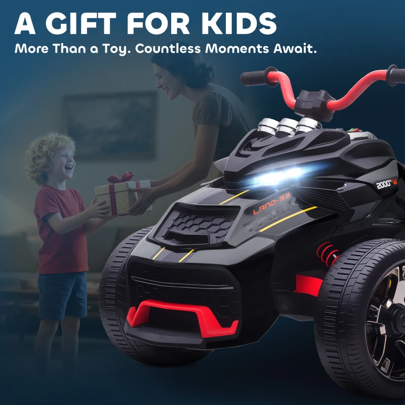 AIYAPLAY 12V Kids Electric Ride On Car with 3 Wheeler, MP3 Player, Horn, 2 Speeds, LED Lights for Boys & Girls Ages 3-8, Black