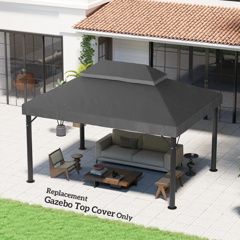 Outsunny Copertura per Gazebo da Giardino 3x4 m a 2 Livelli in Tessuto Oxford 600D con Fori di Drenaggio, Grigio Scuro