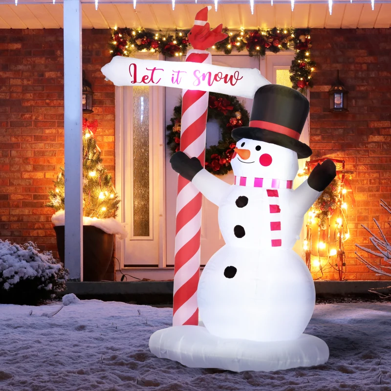 HOMCOM Bonhomme de neige gonflable avec pancarte 3 LED polyester imperméable hauteur 213 cm blanc