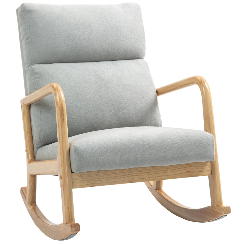 HOMCOM Mecedora Tapizada en Lino Silla Mecedora con Patas de Madera de Caucho y Reposabrazos Carga 150 kg Gris