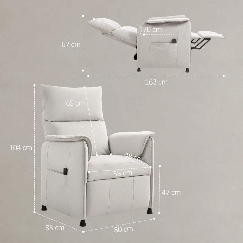 HOMCOM Poltrona Reclinabile Elettrica con Telecomando e Poggiapiedi, in Tessuto Effetto Velluto, 80x83x104 cm, Crema