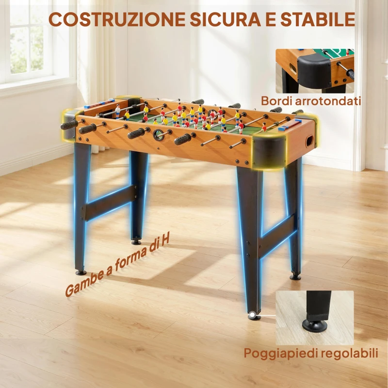 SPORTNOW Mini Calcio Balilla, Calcetto Balilla 92x75x71 cm, 22 Giocatori, 2 Palline, 8 aste, Segnapunti, per Famiglia, Regalo, Marrone