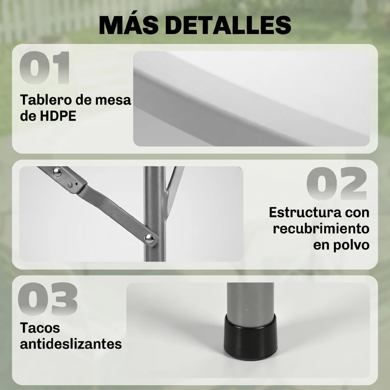 Outsunny Mesa Auxiliar Redonda Mesa de Jardín Plegable con Marco de Acero y Encimera de HDPE Carga 80 kg Ø122x73 cm Blanco