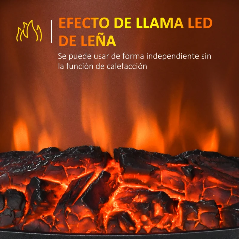 HOMCOM Chimenea Eléctrica 900W/1800W con Efecto de Llama Temperatura Ajustable y Protección Sobrecalentamiento Negro