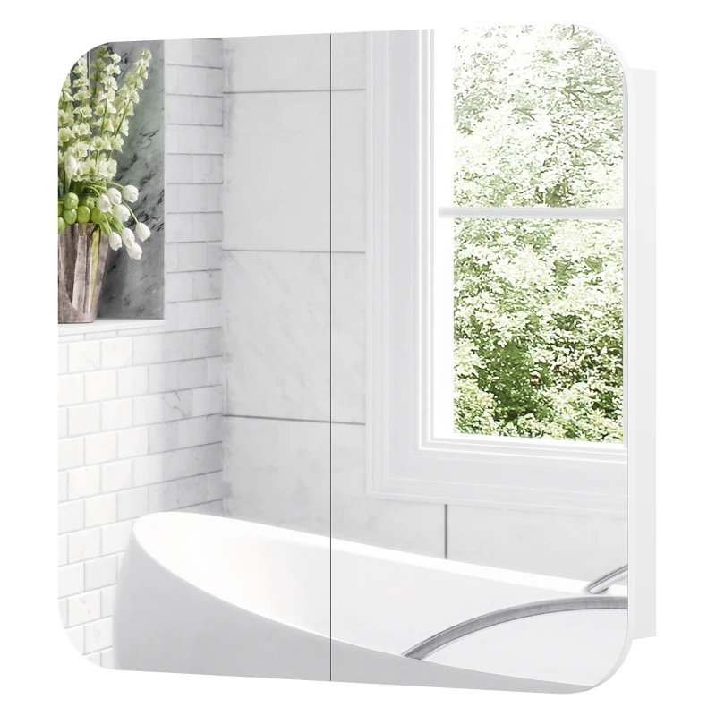 HOMCOM Armario de Baño con Espejo Diseño con Bordes Curvados 2 Puertas Estantes Ajustables 68x13x66 cm Blanco
