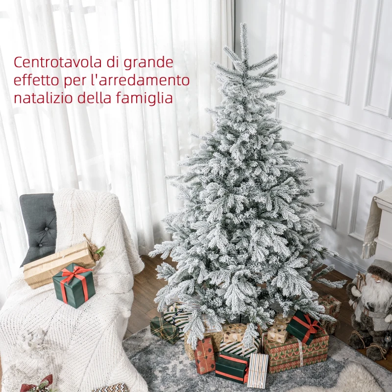 HOMCOM Albero di Natale Innevato con 1321 Rami Ignifughi, in Plastica e Metallo, Ø115x180 cm, Verde