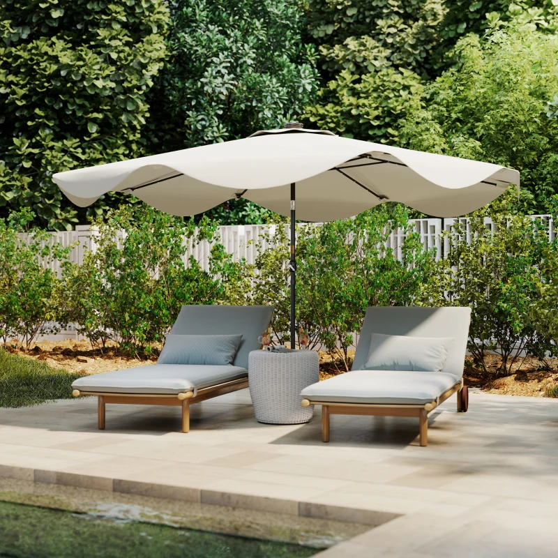 Outsunny Solar Patio Umbrella with LED and Tilt, Outdoor Market Table Umbrella Parasol with Crank, 3 x 3 (m), Cream White