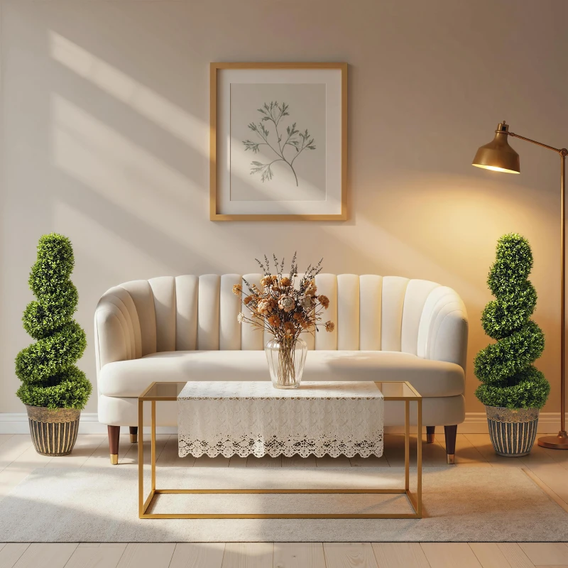 HOMCOM Set of 2 Artificial Plants, Topiary Spiral Boxwood Trees with Pot, for Home Indoor Outdoor Decor, 90cm