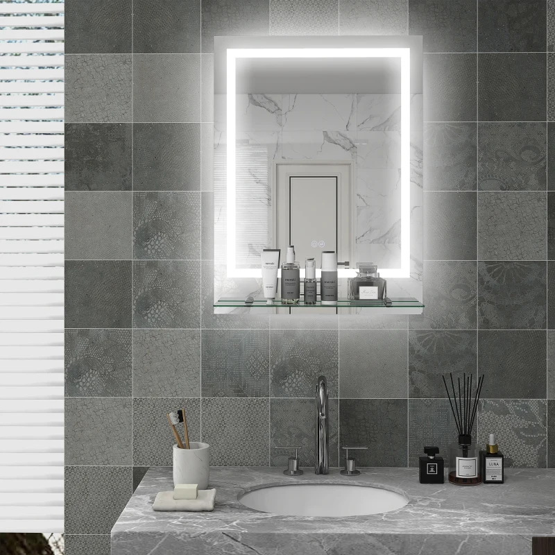 kleankin Miroir rectangulaire mural lumineux LED de salle de bain 80 x 60 cm