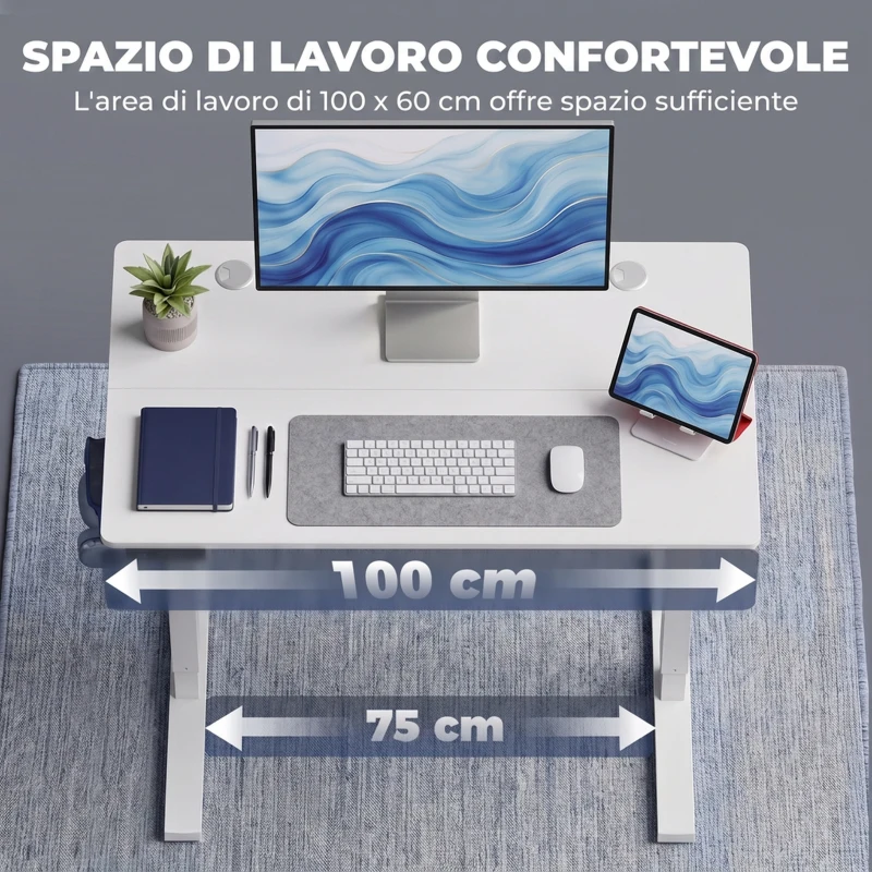 HOMCOM Scrivania Regolabile in Altezza Elettrica con Funzione Memoria, 100x60x72-118 cm, Bianco