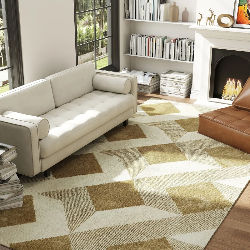 HOMCOM Tapis salon 230 x 160 cm poils courts lavable en machine hypoallergénique pour salon, chambre à coucher, bureau, jaune