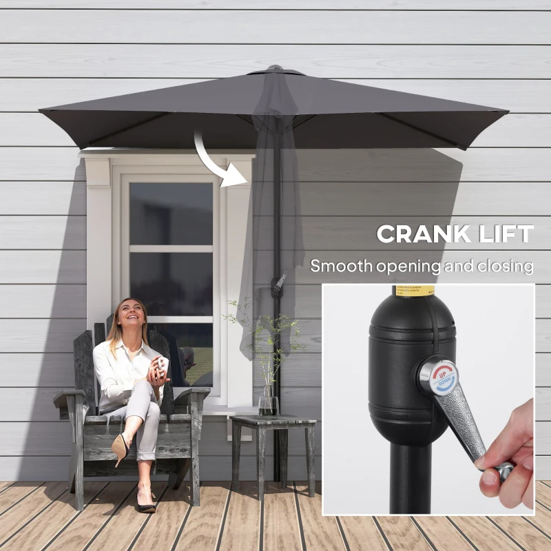 Outsunny Balcony Half Parasol Semi Round Umbrella Patio Crank Handle (2.3 m, Grey)- NO BASE INCLUDED