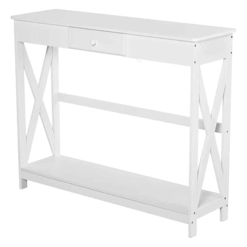 HOMCOM Table Console Table d'entrée avec 1 tiroir + 1 étagère dim. 100L x 30l x 81H cm en bois Blanc