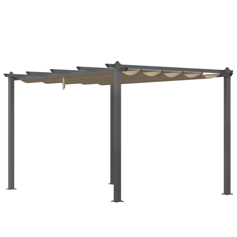 Outsunny 3 x 4m Aluminium Pergola, with Retractable Roof - Khaki