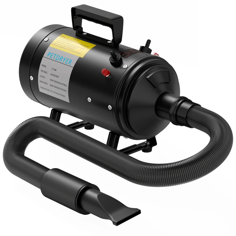 PawHut 2200W Dog Hair Dryer with Adjustable Temperature & Velocity, 3 Different Nozzles, Black
