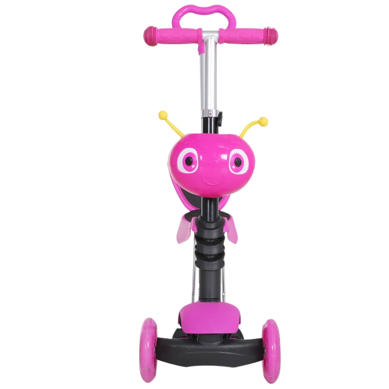 HOMCOM Adjustable Kids Toddler Scooter, with Removable Seat, Back Handle, Pink