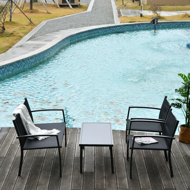 Outsunny Conjunto de Muebles de Jardín 4 Piezas Muebles Jardín Exterior con 2 Sillones 1 Sofá de 2 Plazas y Mesa de Centro Negro