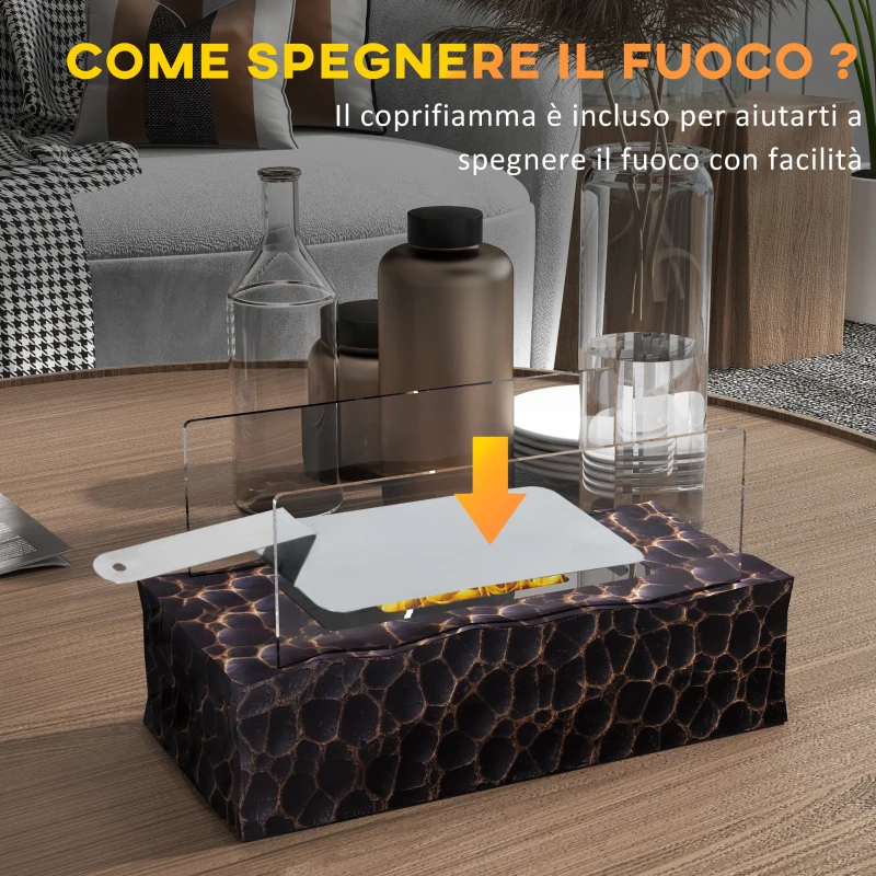 HOMCOM Camino a Bioetanolo da Tavolo con Bruciatore da 1.15L e Pannello in Vetro, 33x16x18cm, Nero