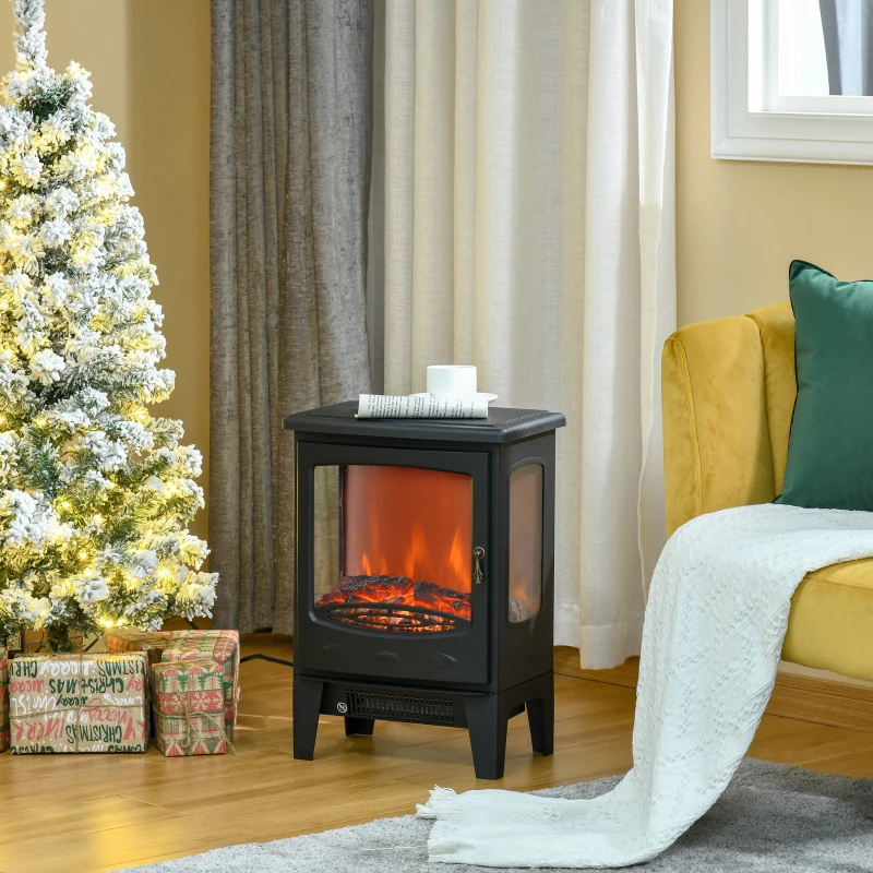 HOMCOM Chimenea Eléctrica 900W/1800W con Efecto de Llama Temperatura Ajustable y Protección Sobrecalentamiento Negro