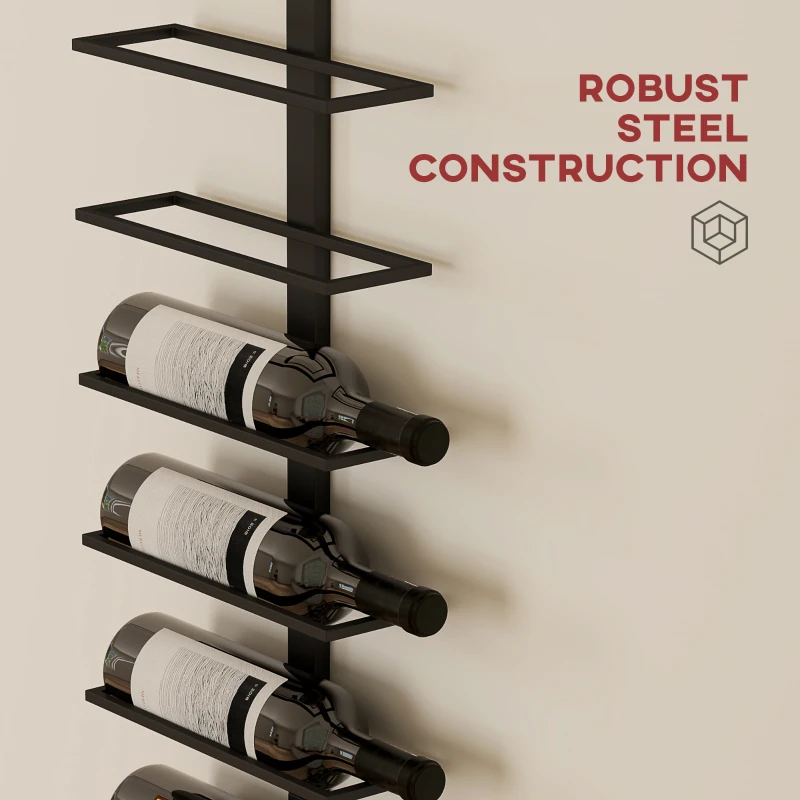 HOMCOM Wine Rack, Wall Mounted, 10 Tier Metal Wine Display Rack, Storage Holder for Kitchen, Dining Room, Bar, Cellar, Black