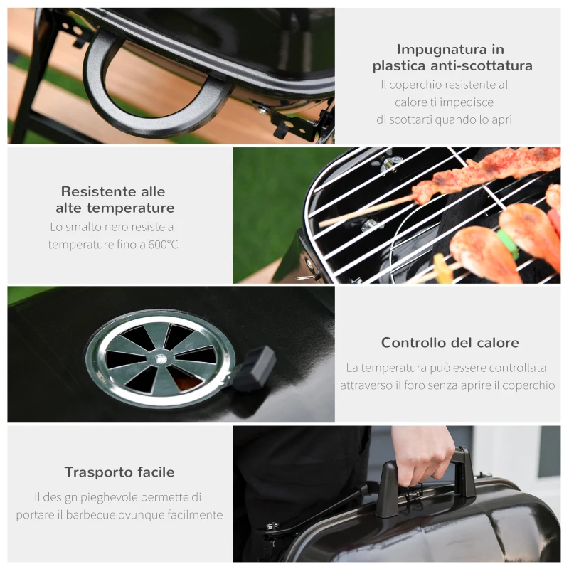 Outsunny Barbecue BBQ Grill a Carbonella Portatile Pieghevole da Tavolo Ferro, porcellana 59x43x39cm Nero