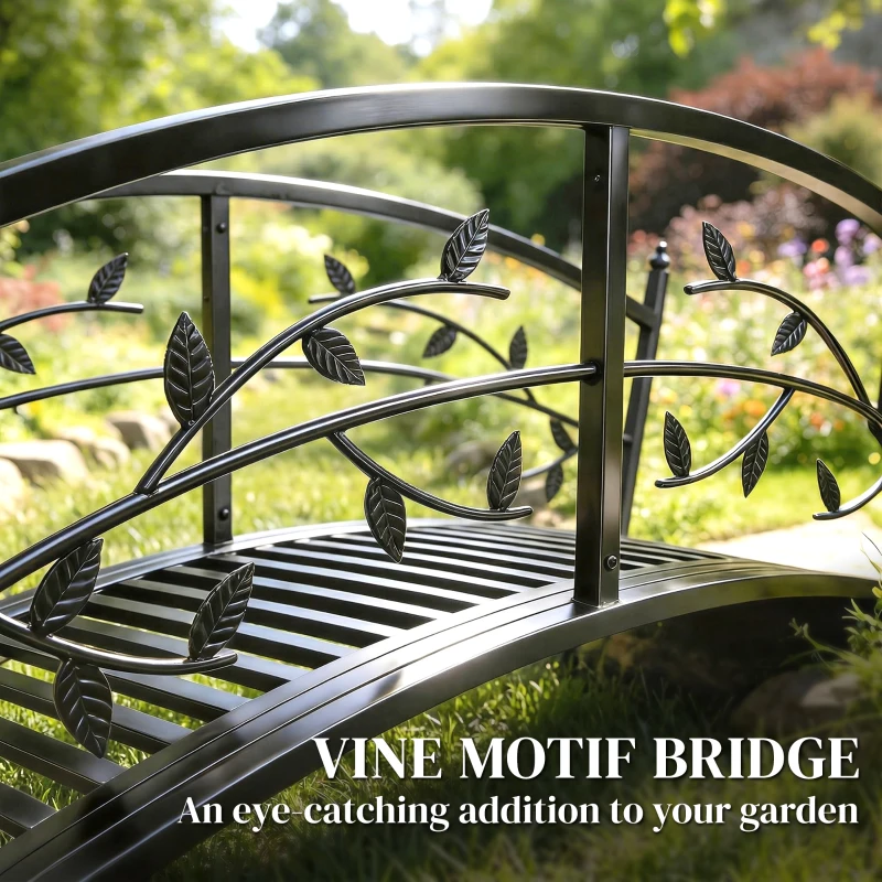 Outsunny 1.2M Metal Garden Bridge with Safety Railings, Outdoor Pond Bridge, Arch Decorative Footbridge for Creek Stream