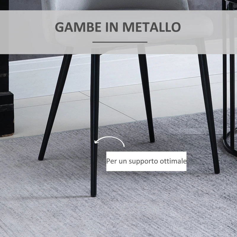 HOMCOM Set di 2 Sedie per Sala da Pranzo e Cucina Imbottite in Velluto, 49x50x77cm, Grigio