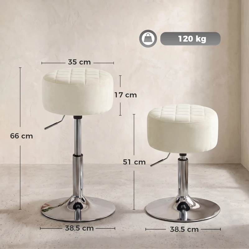 HOMCOM Bar Stool Adjustable Swivel Chair Velvet-Feel Seat 1 Piece, Beige