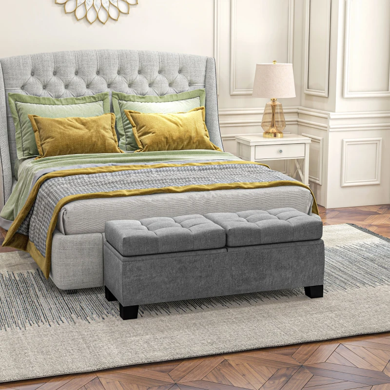 HOMCOM Panca Fondoletto Contenitore in Tessuto con Imbottitura Trapuntata, 116x41x47cm, Grigio