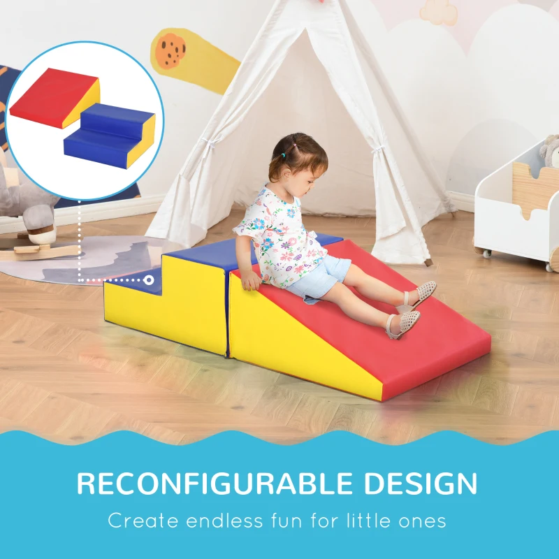 HOMCOM 2-Piece Soft Playset for Toddlers, Climbing, Crawling, For ages 12-36 Months, Red