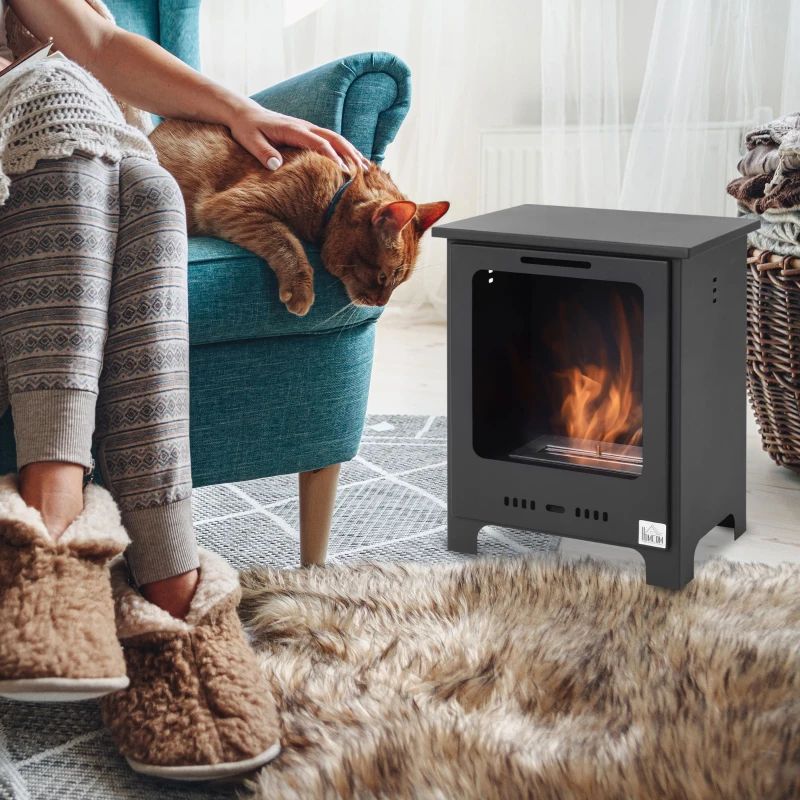 HOMCOM Caminetto a Bioetanolo Capacità Massima Combustile 0.9 Litri, Fiamma fino a 3 Ore, Nero