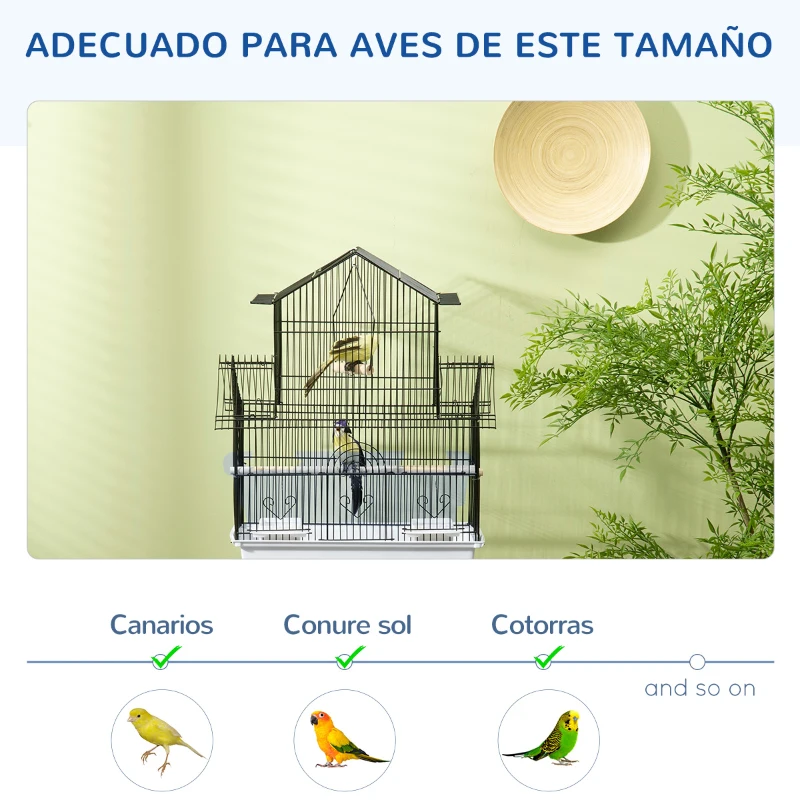 PawHut Jaula para Pájaros de Acero Pajarera con Bandeja Extraíble y 2 Comederos Pinzones Periquitos 50,5x41x63 cm Blanco
