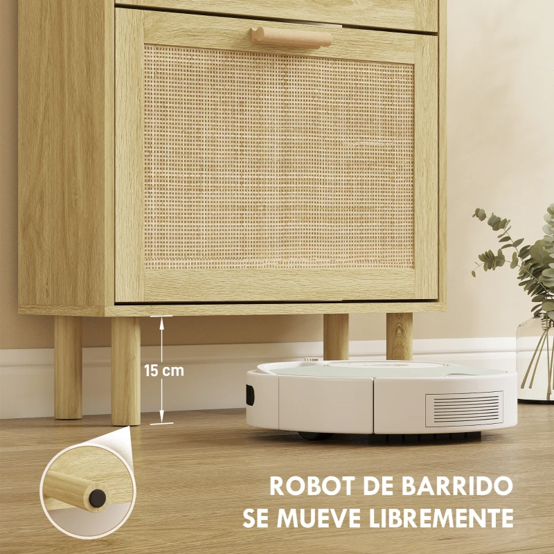 HOMCOM Mueble Zapatero Estilo Bohemio con 2 Cajones Abatibles y 1 Estante Abierto para 12 Pares de Zapatos 80x24,5x110 cm Roble